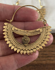 Handcrafted Bohemian Tribal Sunburst Brass Hoop Earrings – Gold & Silver Finish