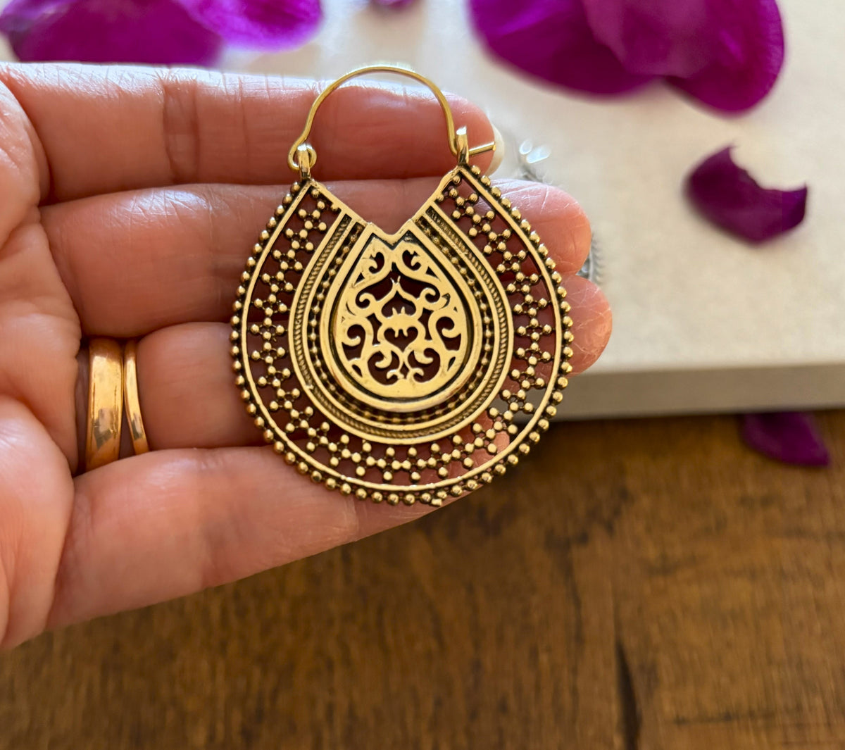 Bohemian Filigree Hoop Earrings in Gold &amp; Silver Finish – Ethnic Statement Earrings