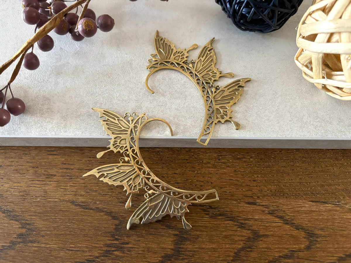 Boho Butterfly Filigree Ear Cuff - No Piercing Wrap Earring in Gold and Silver