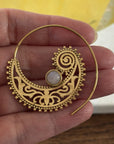 Bohemian Spiral Statement Earrings with Moonstone Accent