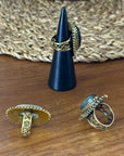 Boho Oval Gemstone Adjustable Ring – Gold/Silver Vintage Brass Statement Ring