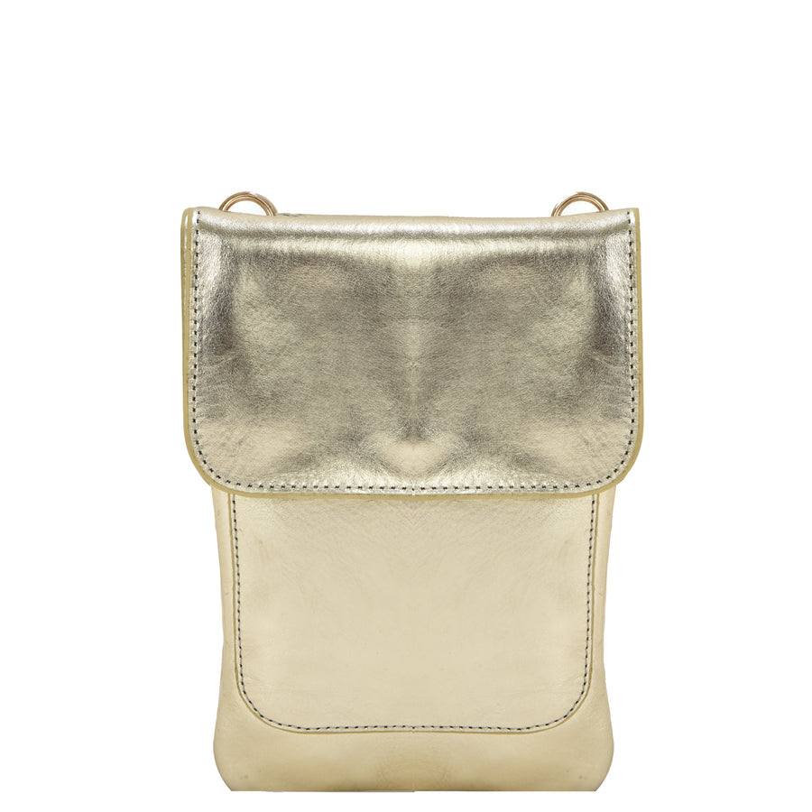 Gold Metallic Sling Leather Bag Brix and Bailey Ethical Leather Bag Brand