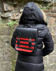 Handmade Leather City Backpack - Gothic Striped Red & Black