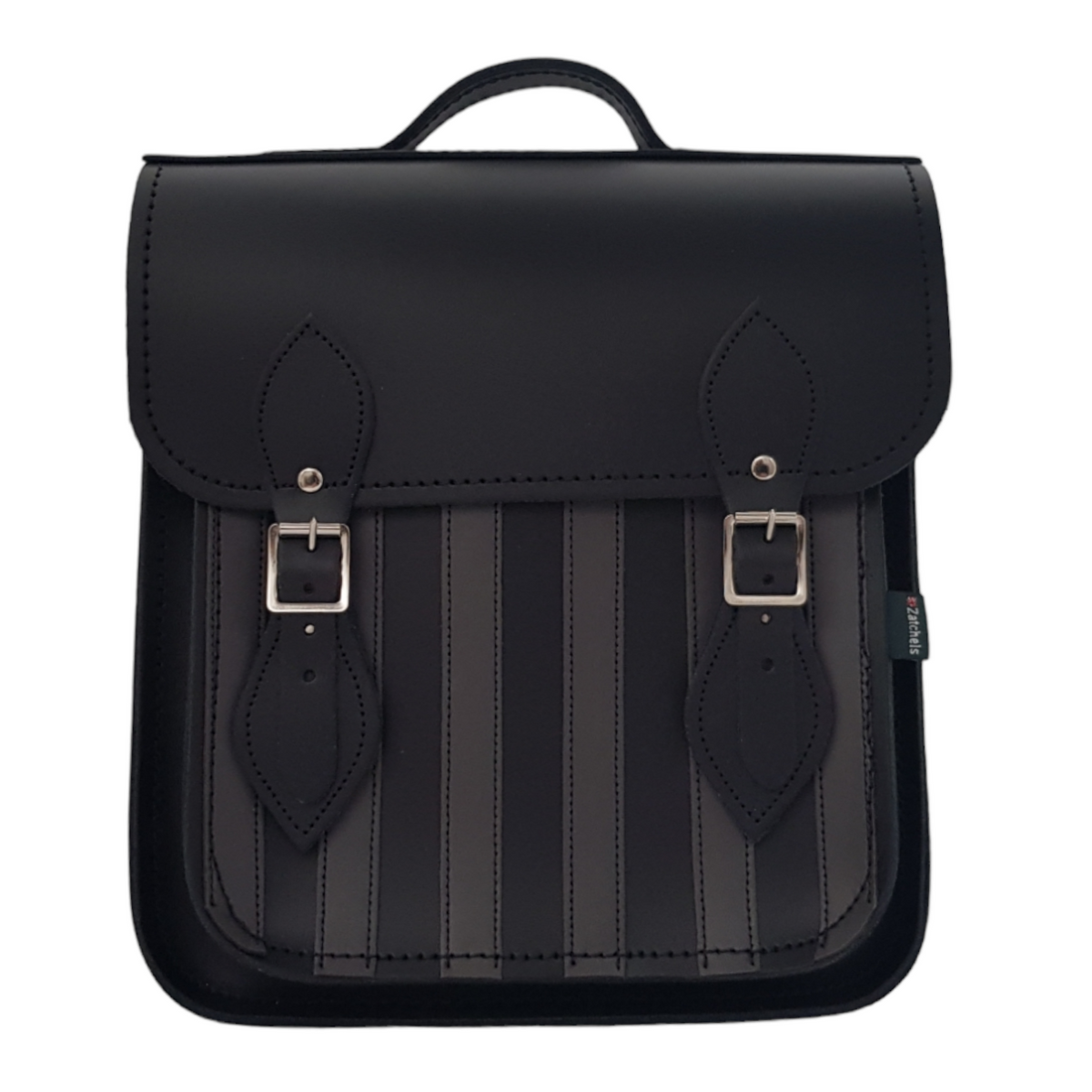 Handmade Leather City Backpack - Gothic Striped Grey &amp; Black