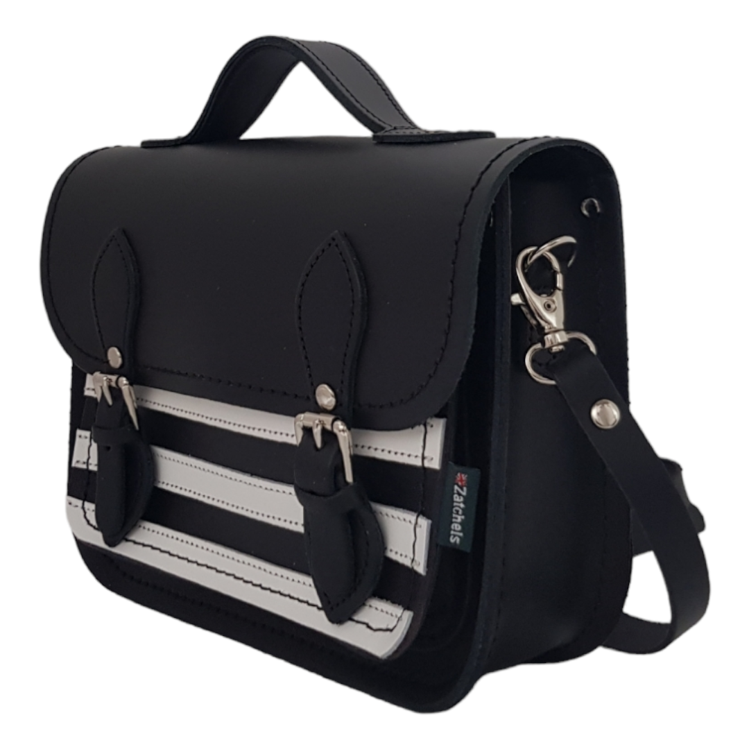Leather Midi Satchel - Gothic Striped White &amp; Black
