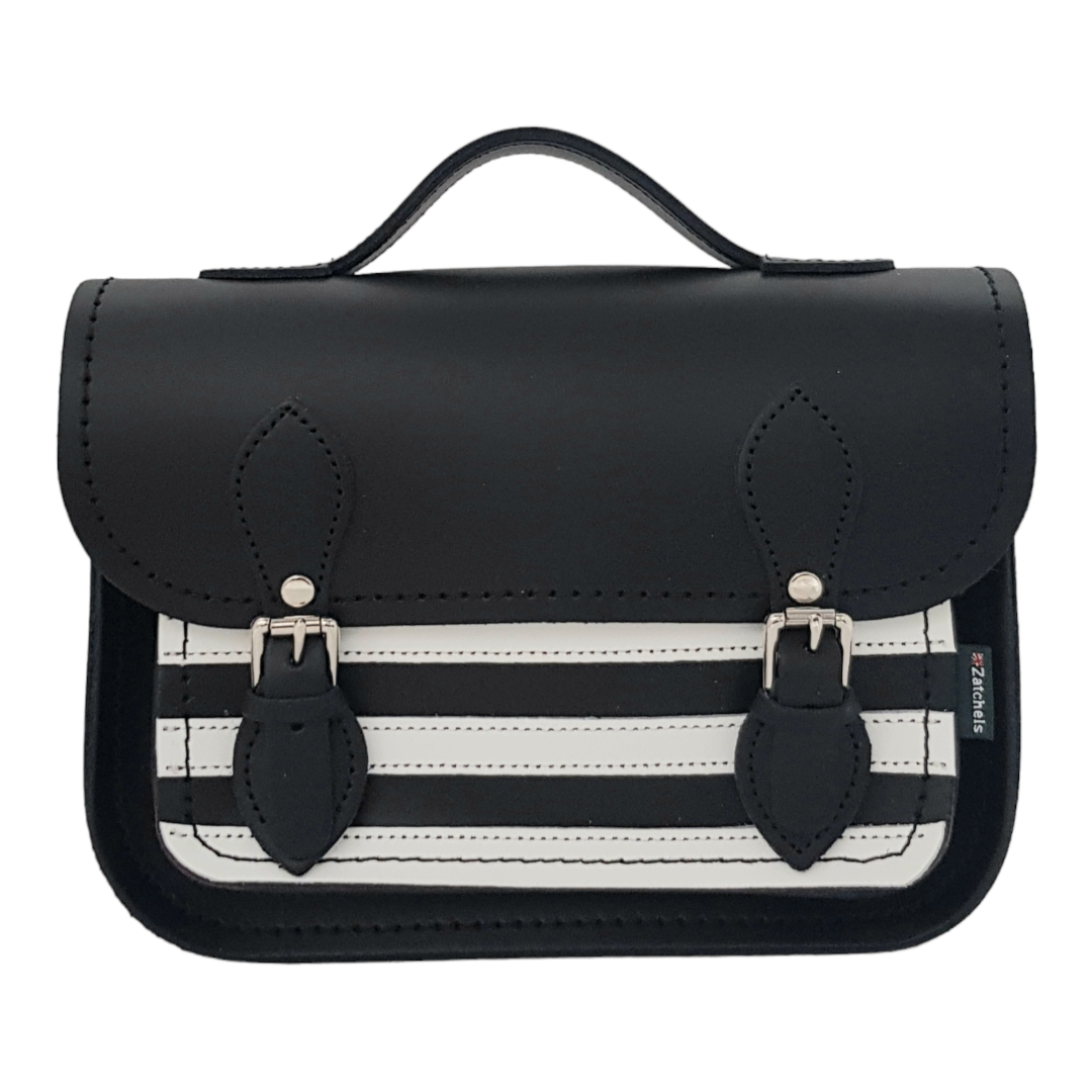 Leather Midi Satchel - Gothic Striped White &amp; Black
