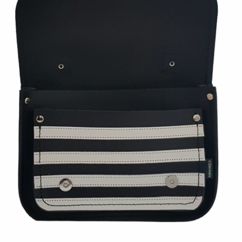 Leather Midi Satchel - Gothic Striped White &amp; Black