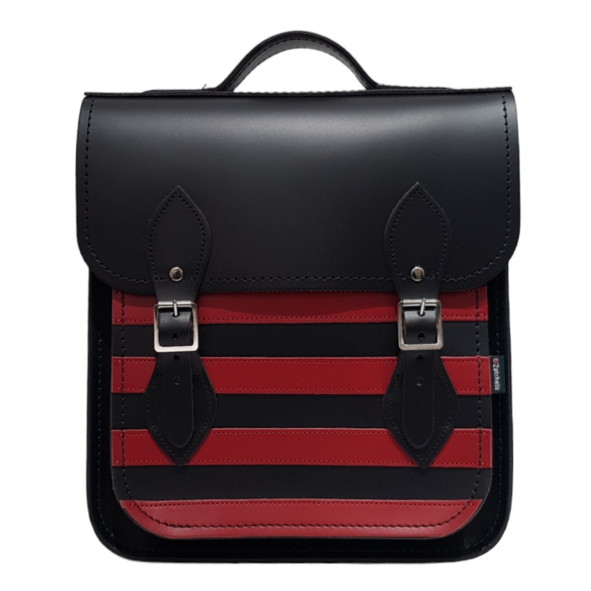 Handmade Leather City Backpack - Gothic Striped Red &amp; Black
