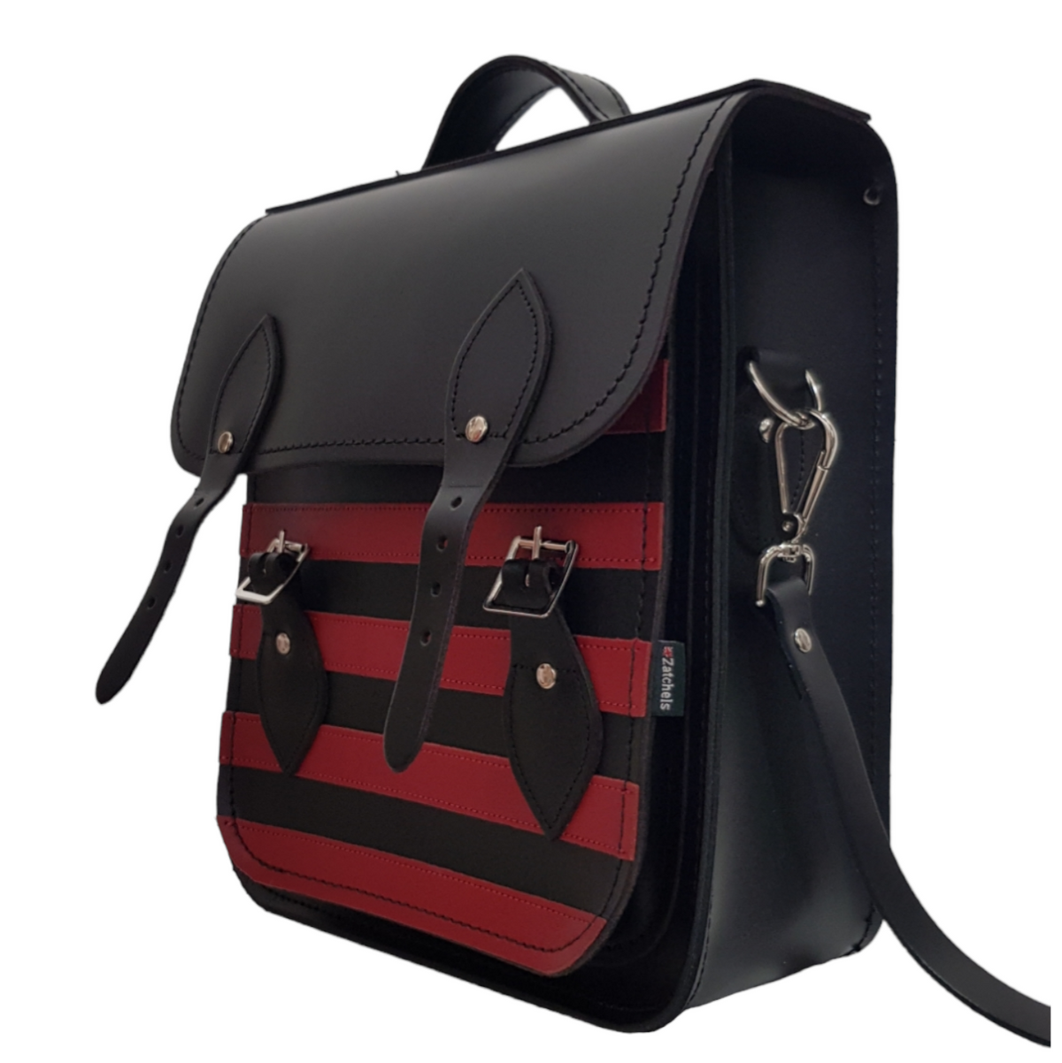Handmade Leather City Backpack - Gothic Striped Red &amp; Black