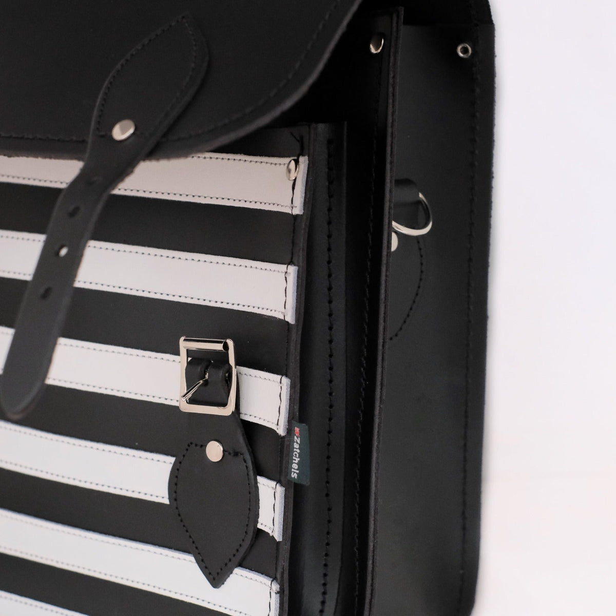 Handmade Leather City Backpack - Gothic Striped White &amp; Black