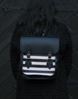 Handmade Leather City Backpack - Gothic Striped White & Black