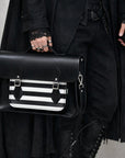 Handmade Leather Satchel - Gothic Striped White & Black