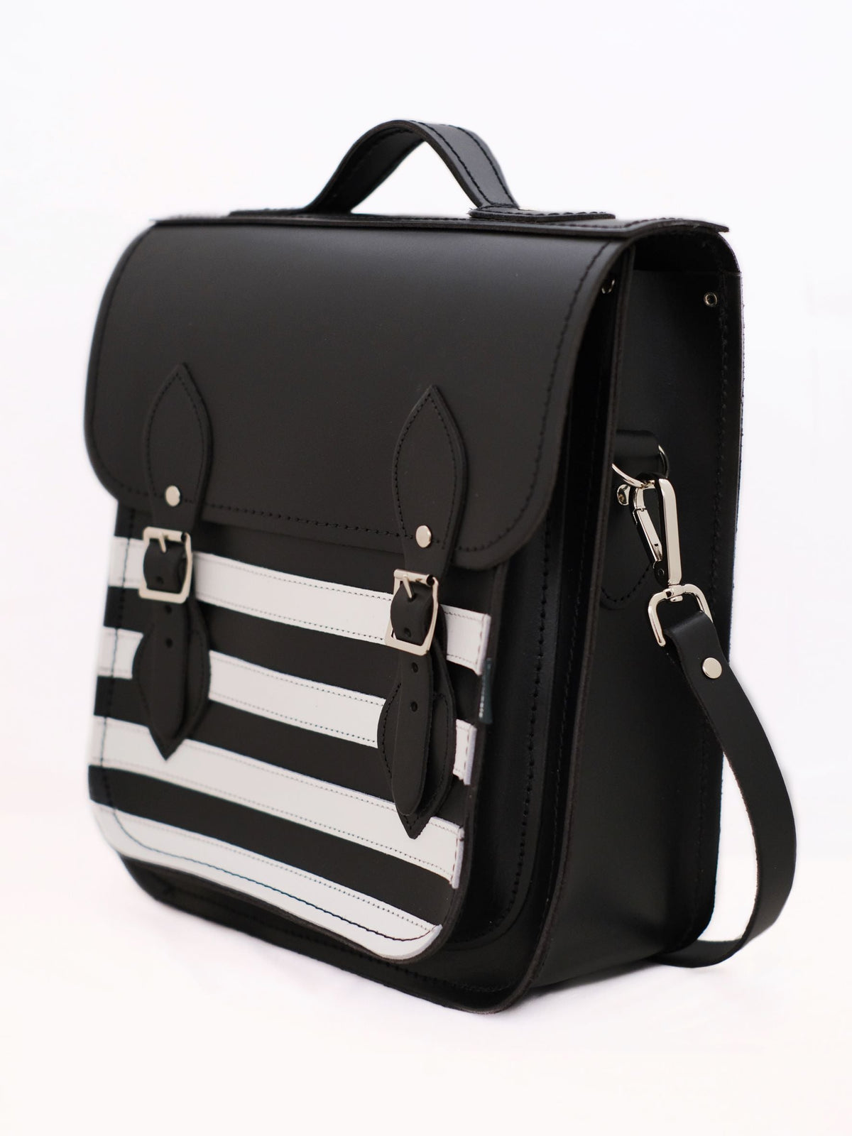 Handmade Leather City Backpack - Gothic Striped White &amp; Black