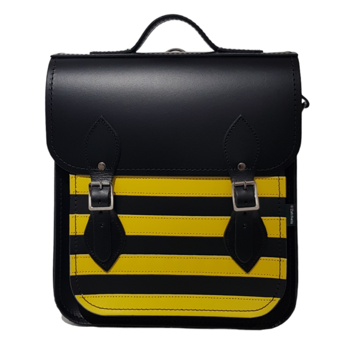 Handmade Leather City Backpack - Gothic Striped Yellow &amp; Black