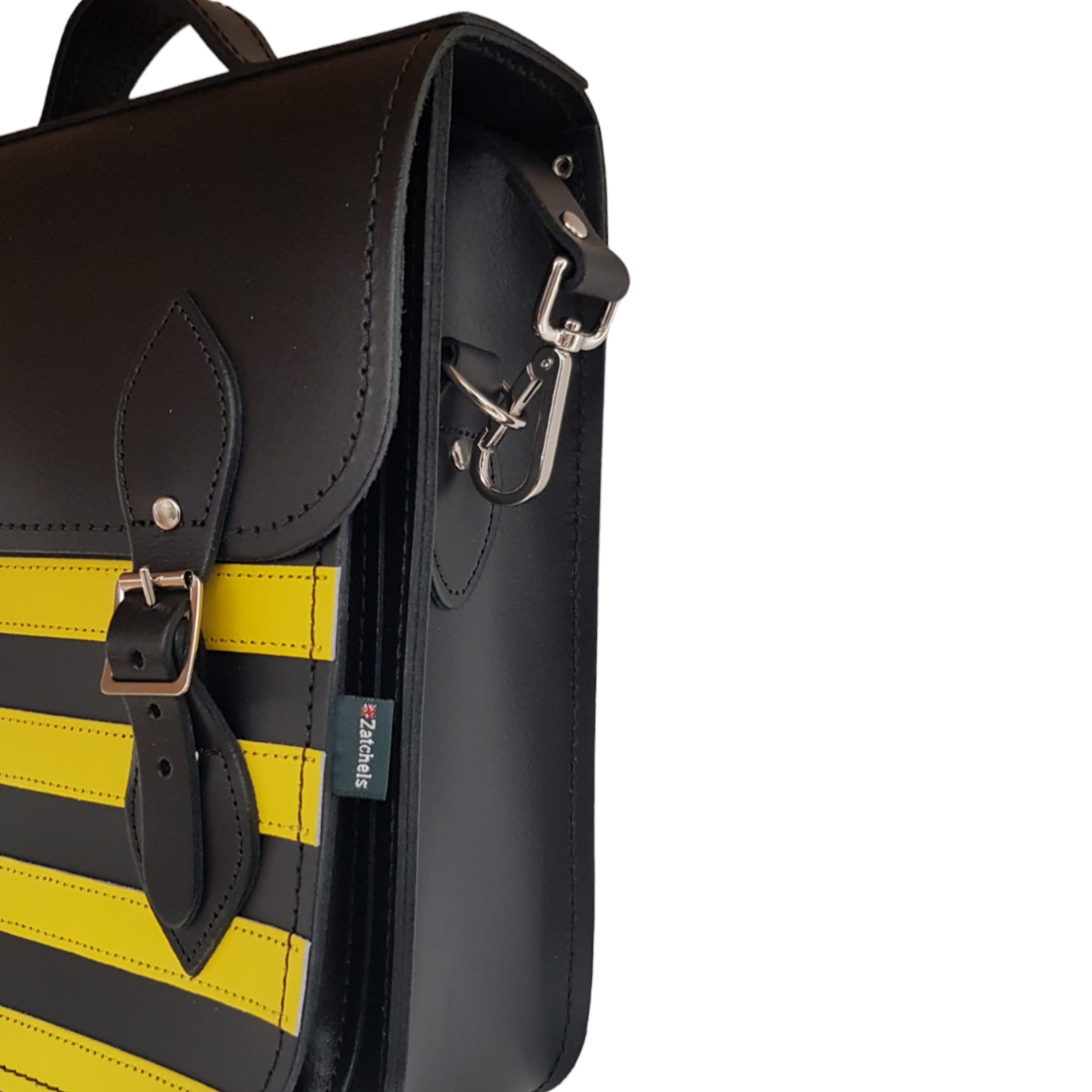 Handmade Leather City Backpack - Gothic Striped Yellow &amp; Black