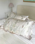 Cream and neutral Silk Pillowcase in hand painted 'Graceful' print, Standard size Oxford style Pillowcase