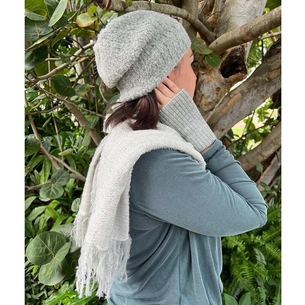 Gray Plush Knit Alpaca Scarf