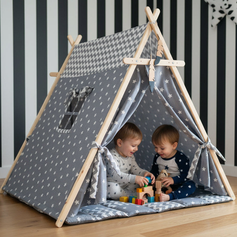 Gray Stars Play Tent and Play Mat-2