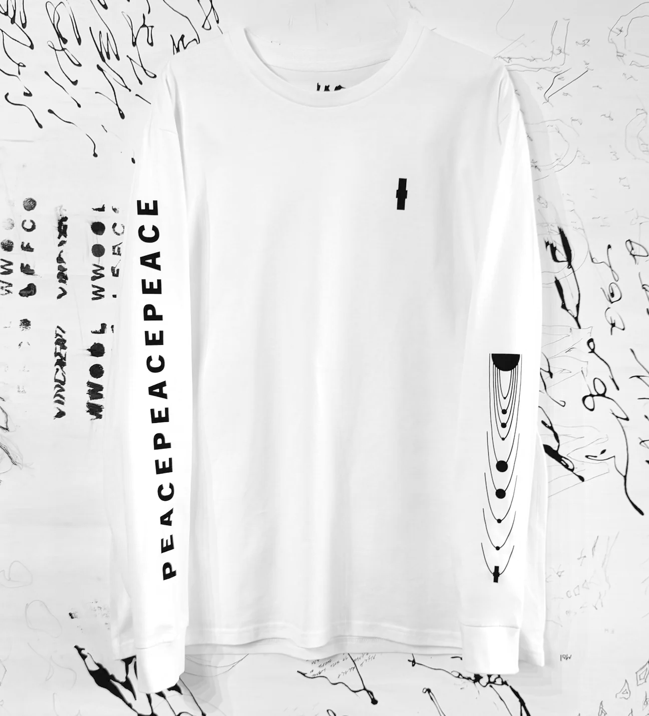 Luxury relaxed fit white long sleeve with matte black graphics, premium 200 gsm organic cotton, handcrafted limited edition by WWOOLLFF CO. at brixbailey.com