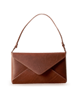 Cognac Leather Clutch with Envelope Opening