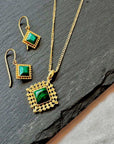Etrusca Diamond Drop Earrings with Malachite