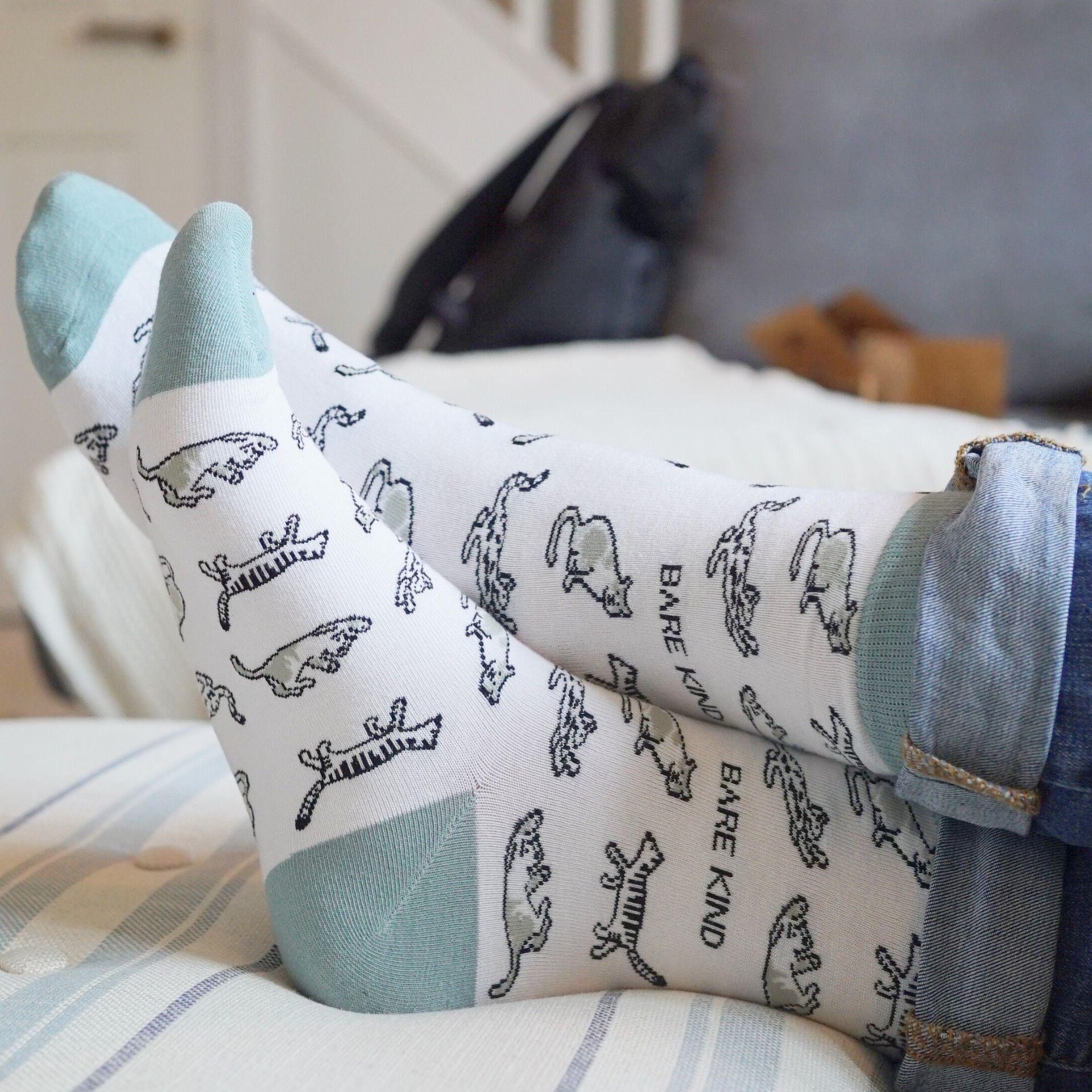 Green Cat Bamboo Sock Pair Set