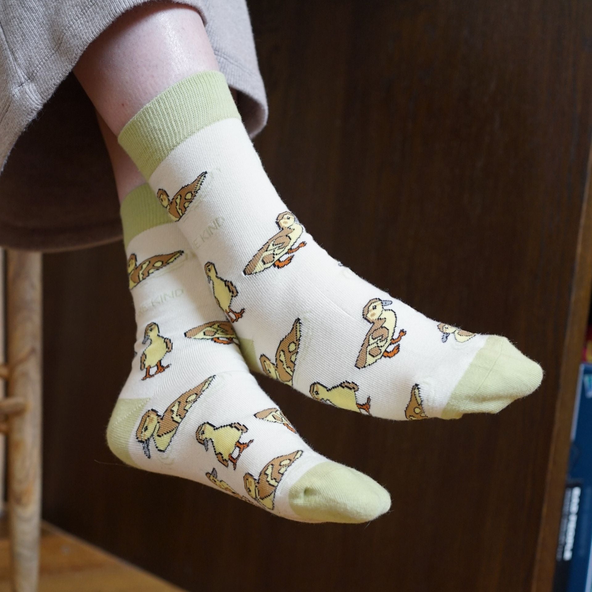 Save the Ducklings Bamboo Socks in White and Green