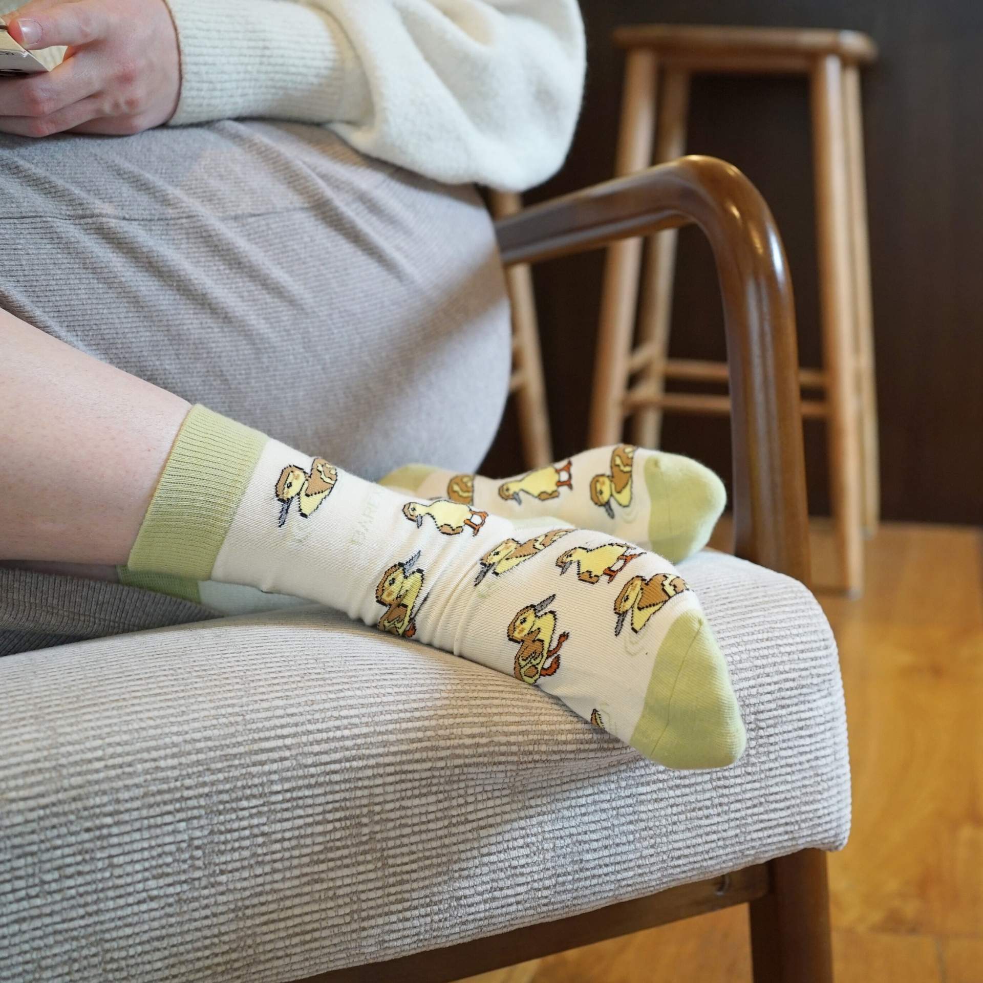 Save the Ducklings Bamboo Socks in White and Green
