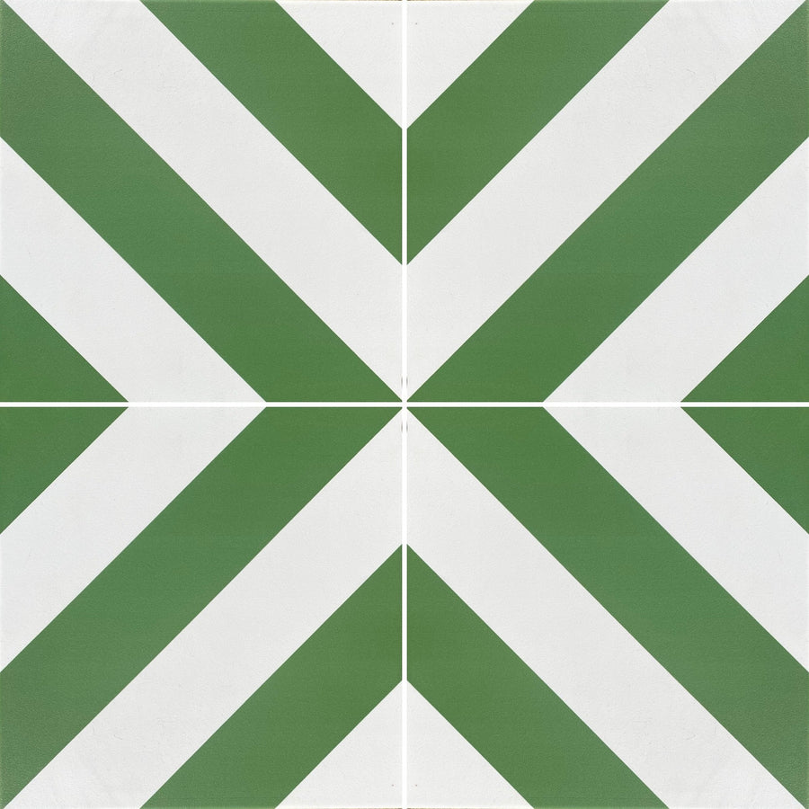 Luxury green stripe porcelain tile, premium durable chevron pattern for indoor outdoor use by Maria Starling Design at brixbailey.com