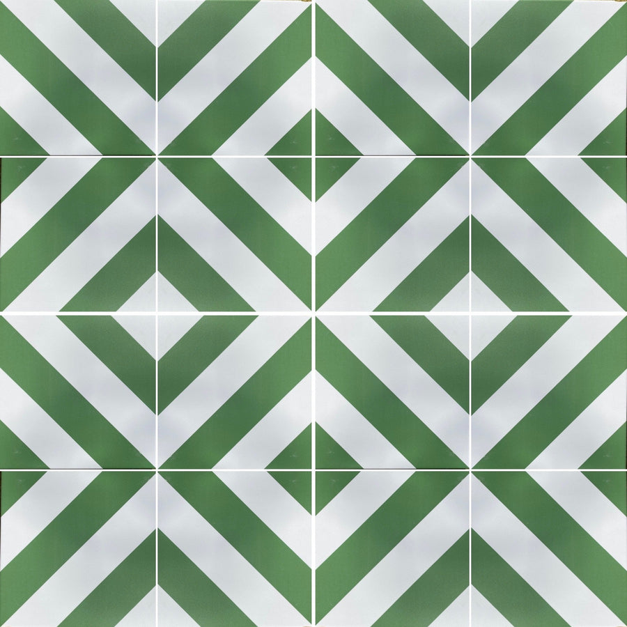 Luxury green stripe porcelain tile, premium durable chevron pattern for indoor outdoor use by Maria Starling Design at brixbailey.com