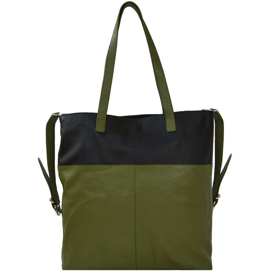 Olive And Black Two Tone Leather Tote Brix and Bailey Ethical Bag Brand 