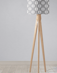 Grey and White Drum Lampshade, Victorian Tiles Design Shade for Table, Floor or Ceiling Pendant Light