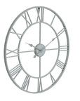 Grey Skeleton Wall Clock Oversized Metal Roman Numeral Design