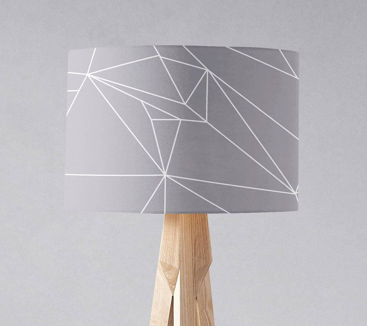 Grey Drum Lampshade, White Geometric Line Design Shade for Table, Floor or Ceiling Pendant Light