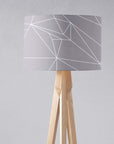 Grey Drum Lampshade, White Geometric Line Design Shade for Table, Floor or Ceiling Pendant Light