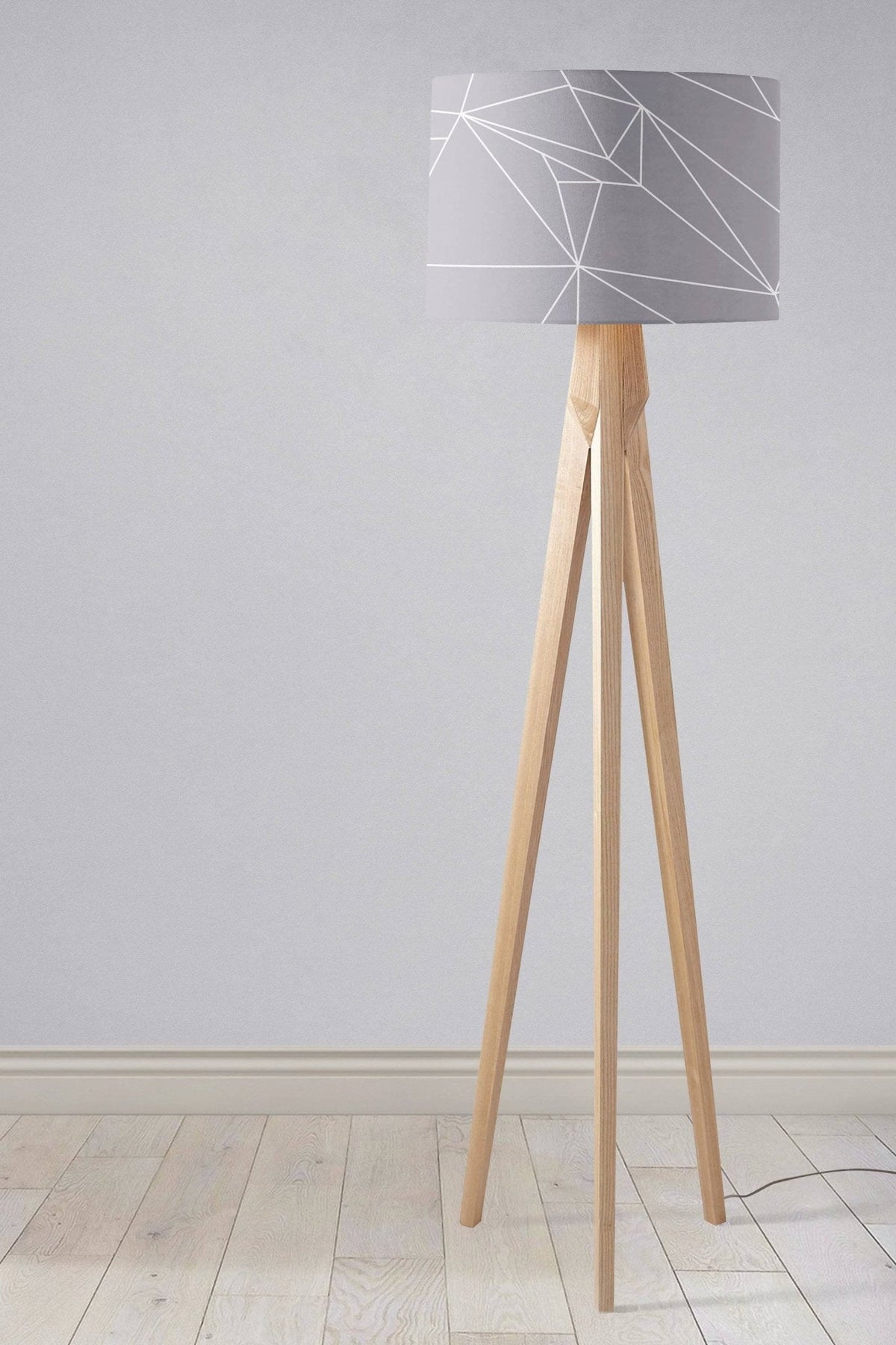 Grey Drum Lampshade, White Geometric Line Design Shade for Table, Floor or Ceiling Pendant Light