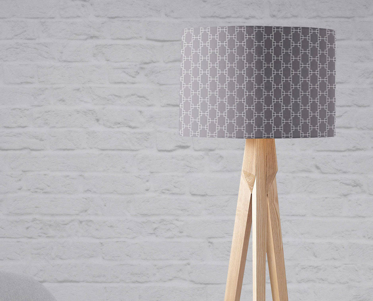 Grey Drum Lampshade, White Squares Geometric Design Shade for Table, Floor or Ceiling Pendant Light