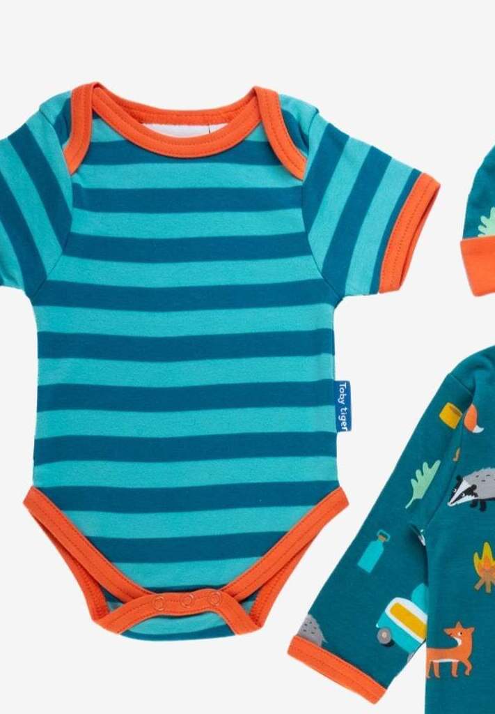 Luxury Autumn Campervan Baby Gift Set with Organic Cotton Hat, Bodysuit, and Bag by Toby Tiger at brixbailey.com