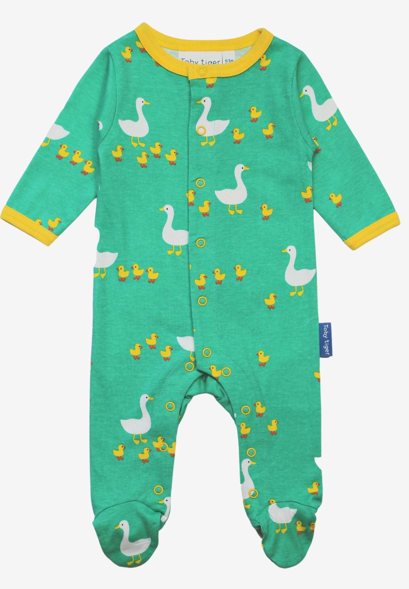 Premium Organic Baby Gift Set with Duck Design, Sleepsuit, Hat, Muslin, and Striped Bodysuit in Soft Eco-Friendly Cotton by Toby Tiger at brixbailey.com