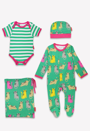Premium Organic Cotton Baby Gift Set with Adorable Kitten Print, Bodysuit, Romper, and Hat - GOTS Certified Eco-Friendly by Toby Tiger at brixbailey.com