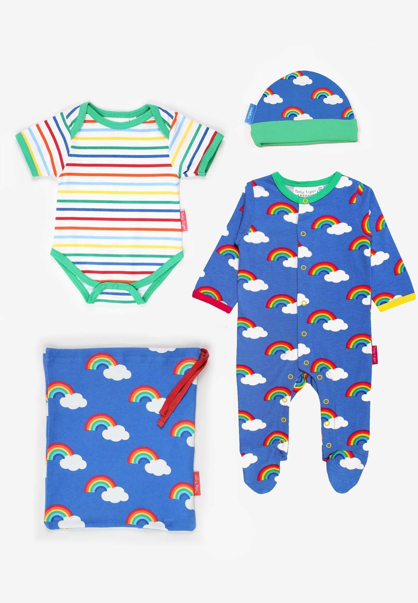 Premium Organic Cotton Baby Gift Set with Rainbow Hat, Onesie, and Romper - Soft GOTS-Certified Eco-Friendly Outfit by Toby Tiger at brixbailey.com