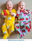 Premium organic baby gift set with yellow seagull print, cozy sleepwear, hat, bodysuit, drawstring bag, GOTS certified cotton by Toby Tiger at brixbailey.com