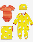 Premium organic cotton baby gift set with seagull print, cozy sleepsuit, hat, bodysuit, stylish drawstring bag by Toby Tiger at brixbailey.com