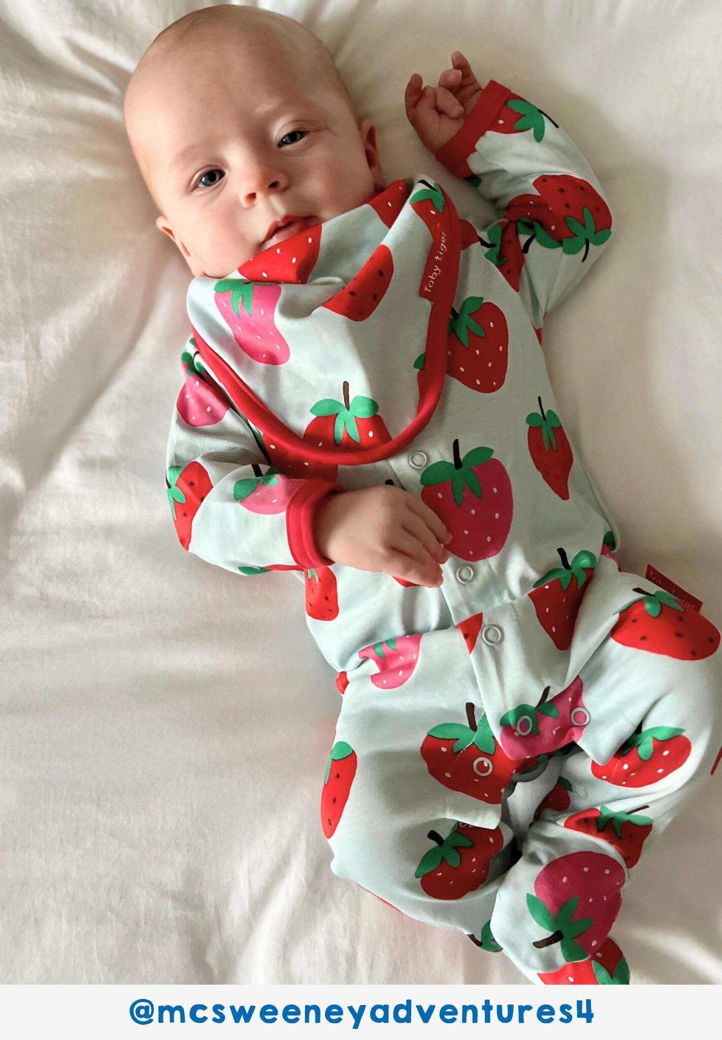 Organic Strawberry Baby Gift Set - Premium Cotton Pajamas, Hat, Onesie, and Drawstring Bag - GOTS Certified Eco-Friendly Newborn Present by Toby Tiger at brixbailey.com
