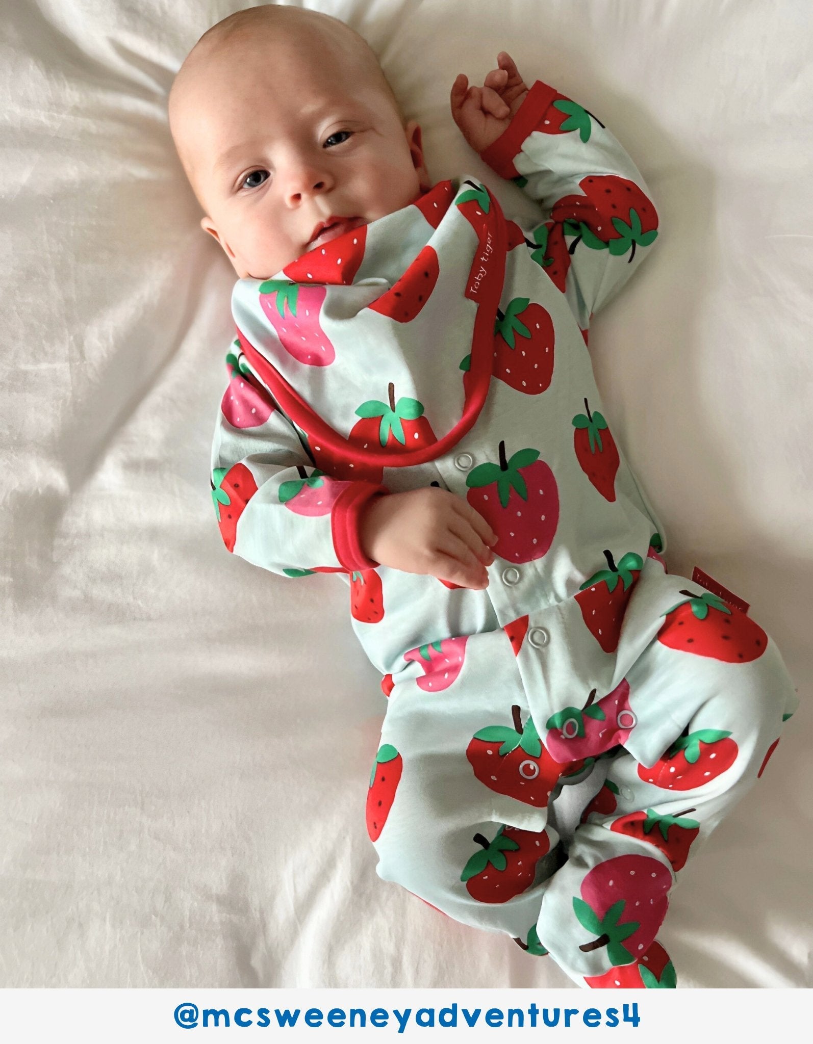 Organic Strawberry Baby Gift Set with Sleepsuit, Hat, Bodysuit, and Drawstring Bag - Premium GOTS-Certified Cotton by Toby Tiger at brixbailey.com
