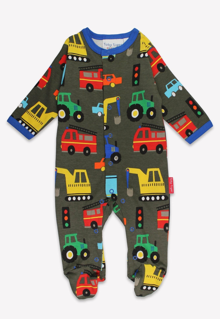 Premium Organic Cotton Baby Gift Set with Colorful Vehicle Print - Stretchy Pajamas, Bodysuit, and Hat by Toby Tiger at brixbailey.com