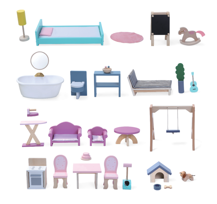 Wooden Dollhouse Crystal with LED Lighting