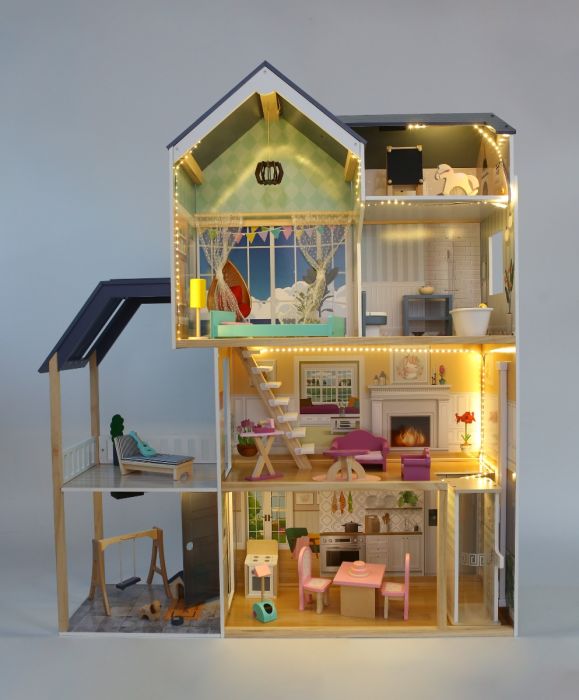 Wooden Dollhouse Crystal with LED Lighting