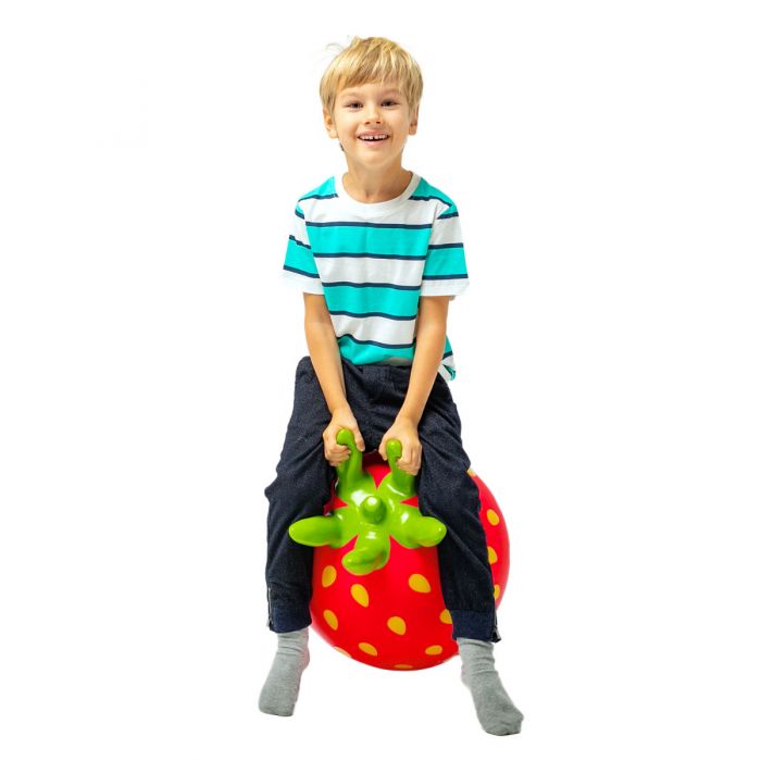 bold strawberry jumpy hopper toy for kids, ready for action on a bright playroom floor