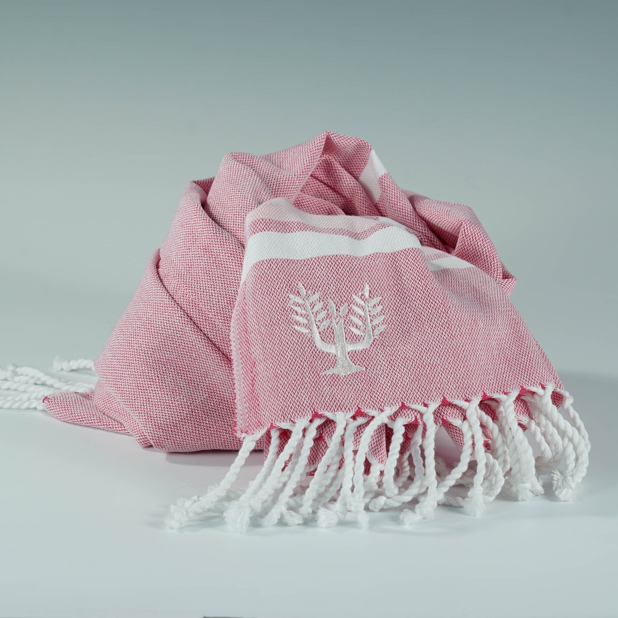 Luxury Hampton Hammam Towel, premium soft cotton, pink and white stripe, quick-drying, absorbent, handloomed in Turkey, 90x180cm by Wildash London at brixbailey.com
